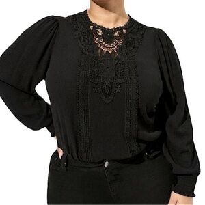 TORRID Black Crinkle Gauze‎ Crochet Blouse NWT